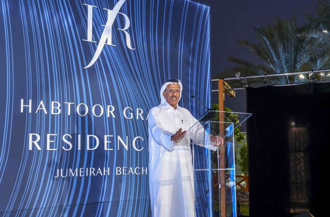 Khalaf Al Habtoor speaks at the launch of new real estate development, the Habtoor Grand Residences